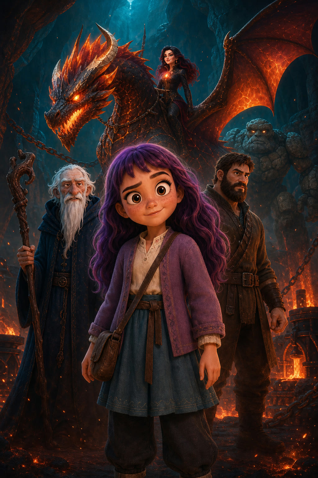 The Adventures of Mary Sue: one-sheet, Mary Sue facing the sorceress and her dragon
