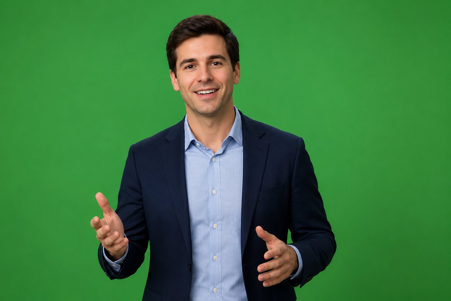 Presenter on green screen for an avatar capture