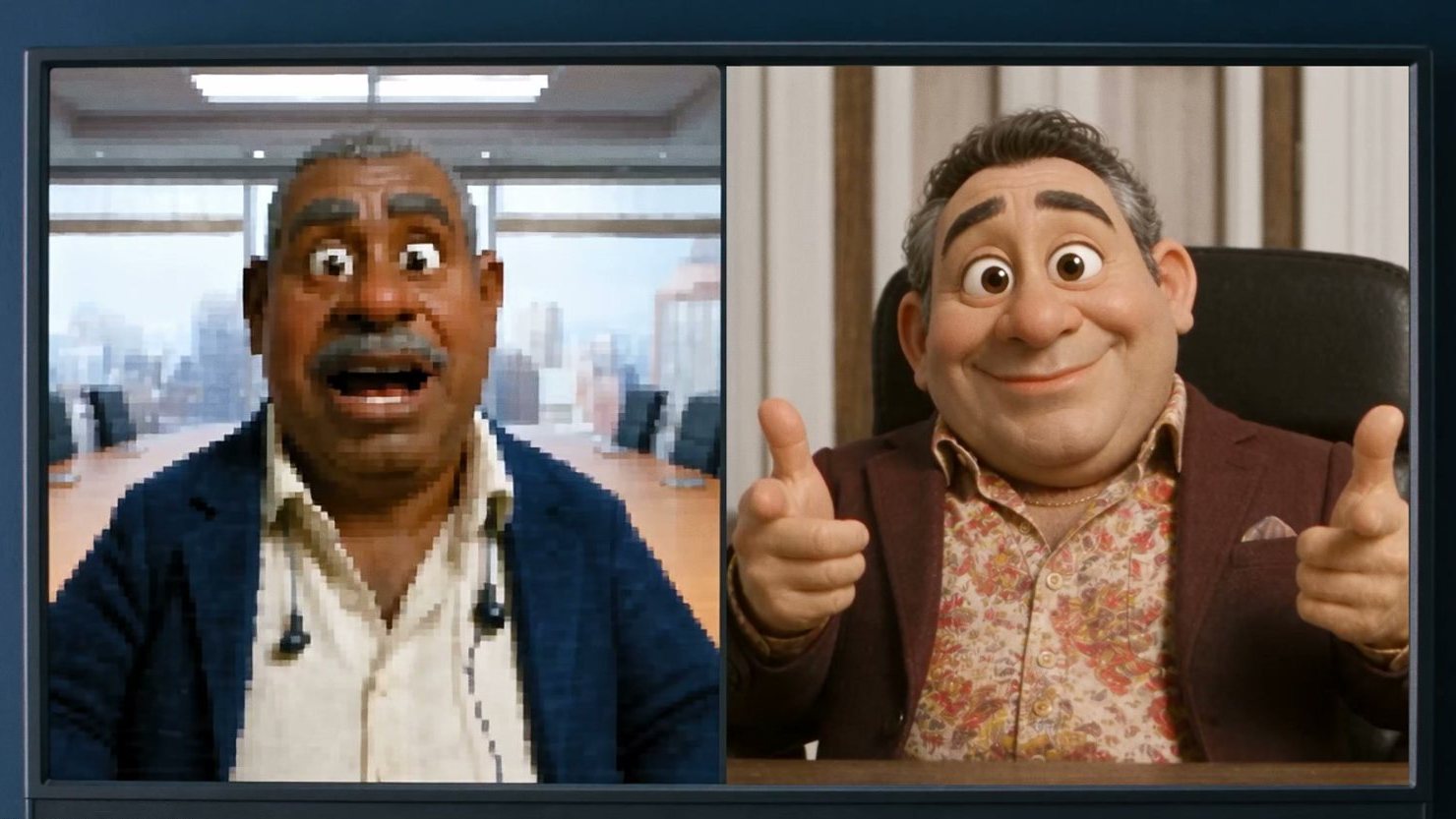 Two clients on a video call, one giving a thumbs up