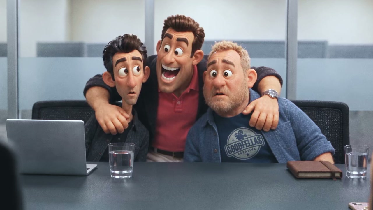 Calendar Jockeys: Trent hugging Gus and Wendell at the conference table